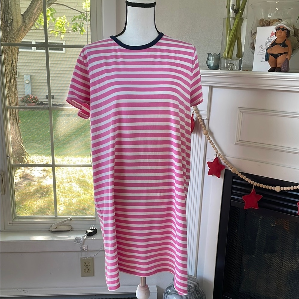 J. Crew Pink & White Striped Short Sleeve Dress